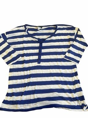 Splendid for Pea in the Pod Blue and Cream Striped Short Sleeve Shirt, Maternity